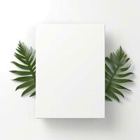 quadro, Armação com folhas. verão tropical folhas e em branco quadro, Armação com cópia de espaço em branco fundo. generativo ai foto