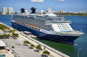 cruzeiro navio celebridade infinidade ancorado dentro porta pântano, ft Lauderdale, florida. generativo ai foto