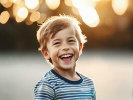 retrato do jovem animado rindo sorridente Garoto criança criança em estúdio fundo ai gerado foto