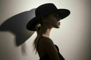 moda modelo mulher com Difícil sombra. ai generativo pró foto