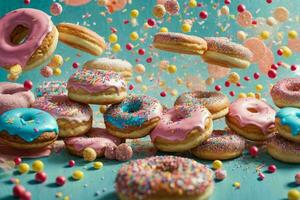 delicioso rosquinhas do multicolorido doce rosquinhas com polvilhe. ai generativo pró phot foto