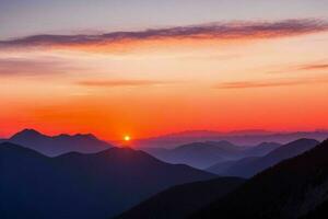 montanha silhuetas às pôr do sol. ai generativo pró foto