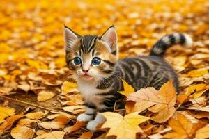 a curioso gatinho olhares, outono fundo. ai generativo pró foto