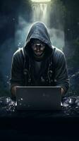 hacker digitando em computador portátil anônimo conceito. generativo ai foto