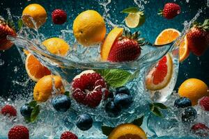 fresco frutas dentro água splash. ai generativo pró foto