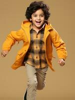 feliz indiano criança dentro casual roupas contra uma neutro fundo ai generativo foto