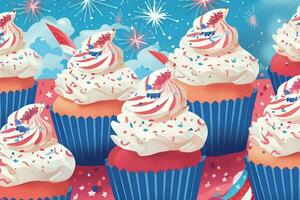 4º do Julho bolos de copo decorado com tema americano foto