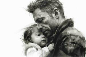 uma Preto e branco desenhando do uma pai e criança foto