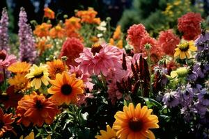 uma colorida matriz do flores estourando a partir de uma verão foto