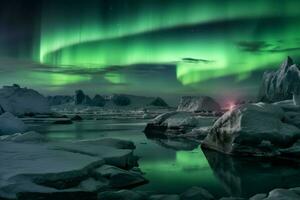 uma congeladas tundra com aurora boreal foto