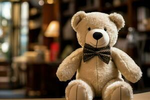 uma pelúcia Urso de pelúcia Urso com uma arco gravata foto