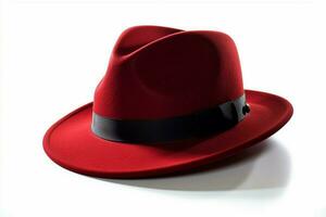 uma vermelho fedora com uma Preto banda foto