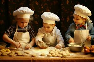 crianças tendo uma cozinhando ou cozimento concorrência foto