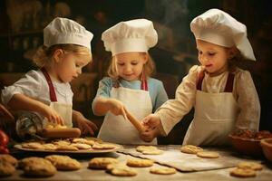 crianças tendo uma cozinhando ou cozimento concorrência foto