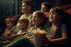 crianças desfrutando uma filme noite com família foto