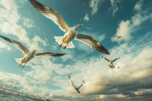 gaivotas subindo dentro a céu foto