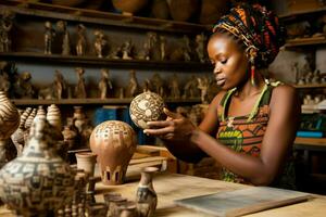 a habilidade e arte do africano artesãos e mulher foto