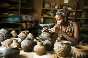 a habilidade e arte do africano artesãos e mulher foto