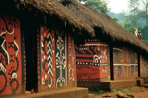 tribal obra de arte adornando uma aldeias paredes foto