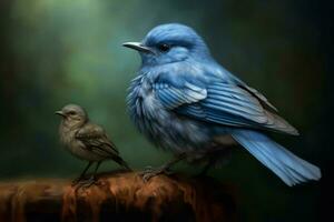 uma azul pássaro com uma azul pássaro em Está costas foto