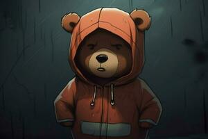 uma desenho animado Urso vestindo uma moletom com capuz com a palavra bea foto