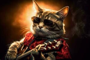 uma gato com uma guitarra em isto este diz a palavra jazz foto