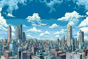 uma cidade com uma azul céu e uma poucos arranha-céus foto