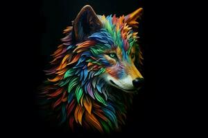 uma colorida Lobo com uma Preto fundo foto