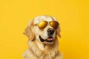 uma dourado retriever cachorro vestindo oculos de sol em uma vós foto