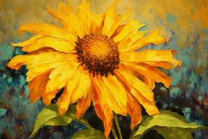 uma pintura do uma flor com uma amarelo fundo foto