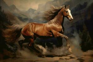 uma pintura do uma cavalo este é em uma tela foto