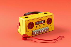 uma amarelo cassete jogador com uma vermelho fone de ouvido em foto
