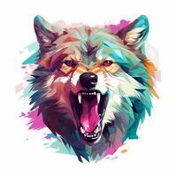 ilustração do uma rugindo lobo, pastel tetrádico cores, fofa e peculiar, fantasia arte, aguarela efeito, branco fundo. ai gerado foto