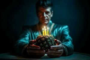 aniversário bolo em forma gostar senhor spock segurando uma pi foto