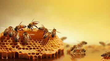 a imagem ilustrando a processo do querida Extração de apicultores com espaço para texto, com querida abelhas e colméia dentro a fundo. ai gerado foto
