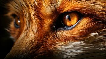 uma fechar-se composição capturando a intenso olhar do uma de raposa olho contra uma texturizado pano de fundo com espaço para texto. fundo imagem, ai gerado foto