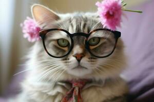 gato fofa à moda óculos foto