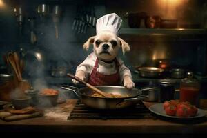chefe de cozinha cachorro cozinhando Comida foto