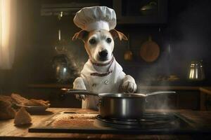 chefe de cozinha cachorro cozinhando Comida foto