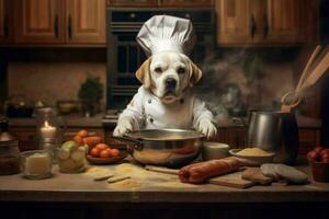 chefe de cozinha cachorro cozinhando Comida foto