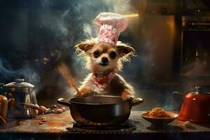 chefe de cozinha cachorro cozinhando Comida foto