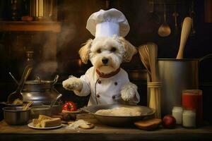 chefe de cozinha cachorro retrato cozinhando foto