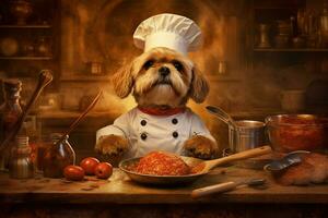 chefe de cozinha cachorro retrato cozinhando foto