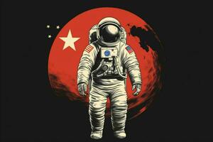 chinês astronauta lua com bandeira foto