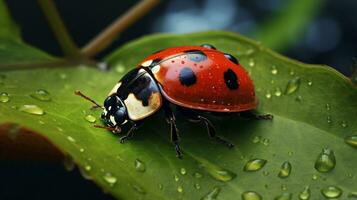 a imagem capturando a intrincado detalhes do uma joaninha empoleirado em uma texturizado folha, convidativo texto para explorar a fascinante mundo do joaninhas, fundo imagem, ai gerado foto