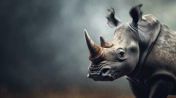 fechar-se do a surpreendente masculino rinoceronte com texturizado fundo e espaço para texto, ai gerado foto