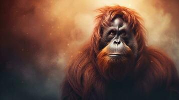 fechar-se do a impressionante masculino orangotango com texturizado fundo e espaço para texto, fundo imagem, ai gerado foto
