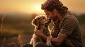 a imagem retratando a amoroso vinculo entre uma cachorro e Está humano companheiro, fundo imagem, generativo ai foto