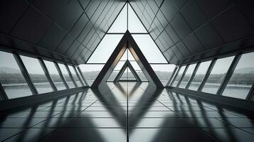 uma impressionante imagem apresentando a geométrico beleza do uma triangular arquitetônico elemento, convidativo texto para explorar a princípios do geométrico projeto, fundo imagem, generativo ai foto
