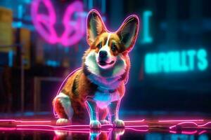 corgi cachorro cyberpunk néon luzes foto